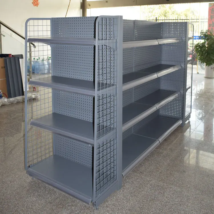 Supermarket Display Shelf Double-Sided Light Duty Metallic Shelving Racks for Shop Display Convenience Store