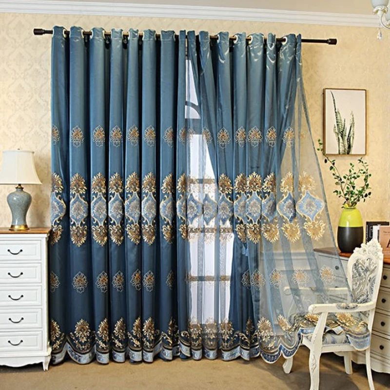 Home textile fabric luxury curtain sets sale Multicolor blackout Double Emboss Embroidered Curtains for room windows