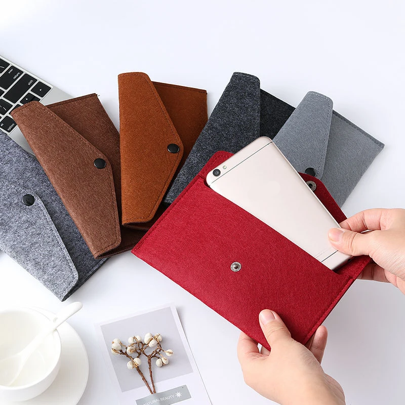 Wholesale Eco-friendly Felt Portable Handheld Wallet Coin Change Purse Mobile Phone Bag