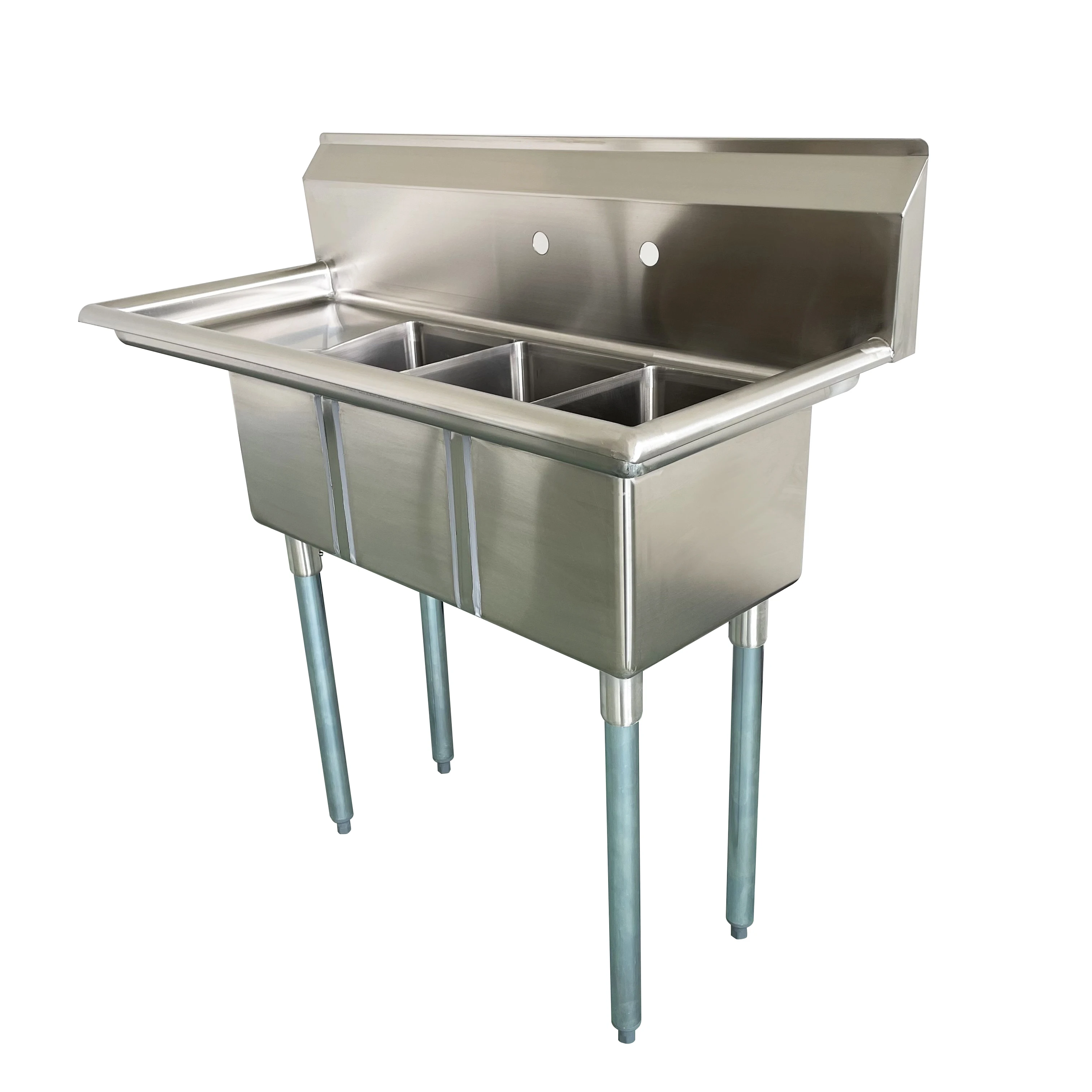 Jincheng NSF Three Compartment Sink with left drainboard Rectangular Center drain 3 Bowl 304S/S Commercial sink