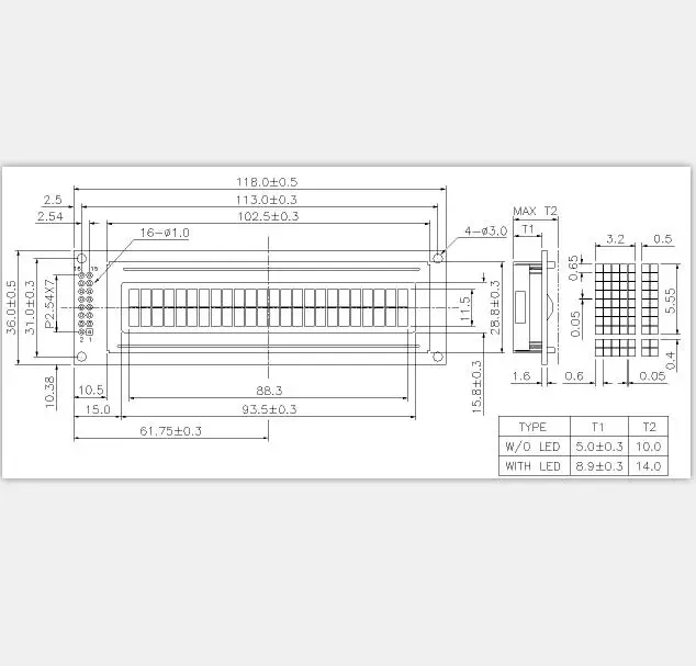 Ultra low operating Temperature 24X2 Character STN Yellow Green 16 Pin 4 bit/8bit Parallel 5V LCD Display Module 2402