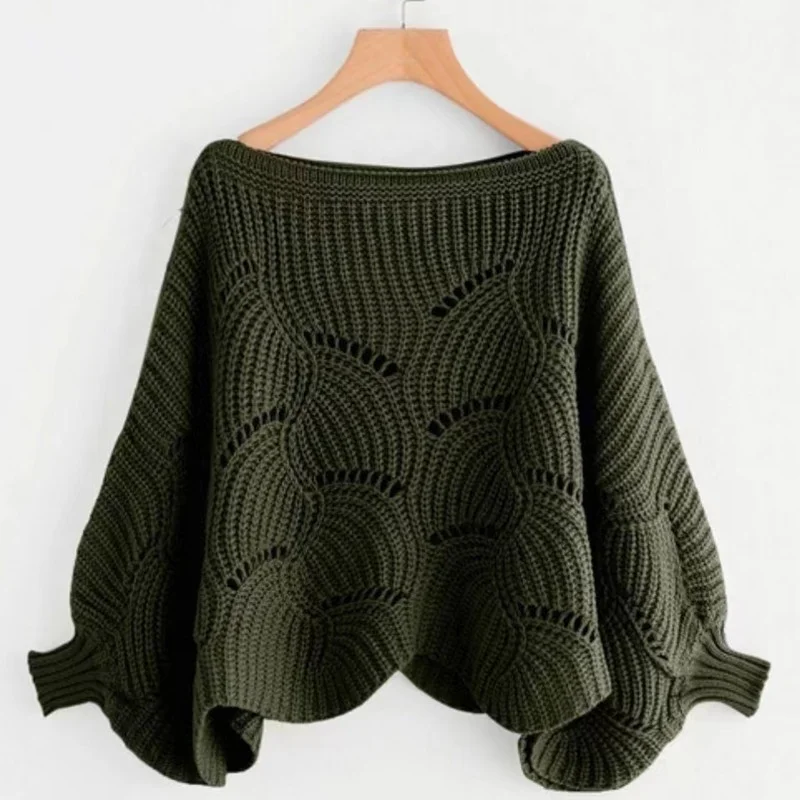 Spring Fall Batwing Off The Shoulder Sweater Women Korean Style Crochet Sexy Crop Top Knitted Women Poncho Sweater For Ladies