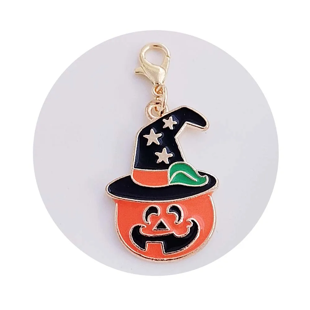 Bulk Halloween key chain cartoon pumpkin hat enamel charm DIY earring bag phone bracelet necklace pendant