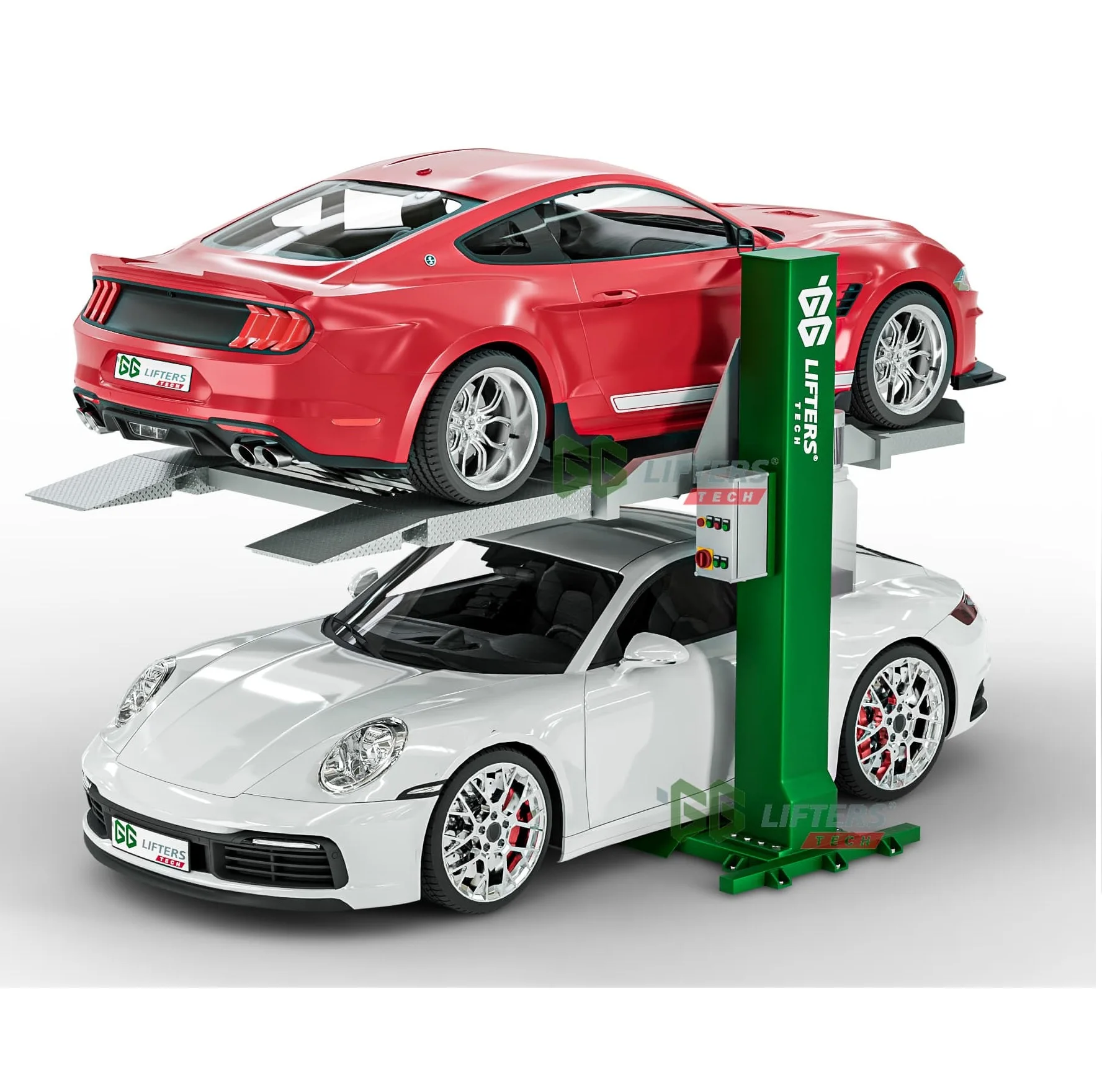 Single Post Hydraulic Car Lift System for Efficient Parking, Motorized Control GG Lifter Special Single Post Parking Lift