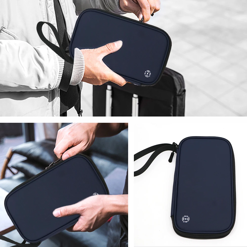 Multi-Purpose Lightweight Family Travel Document Organizer RFID Passport Holder Wallet with Zipper Closure and Small Pockets