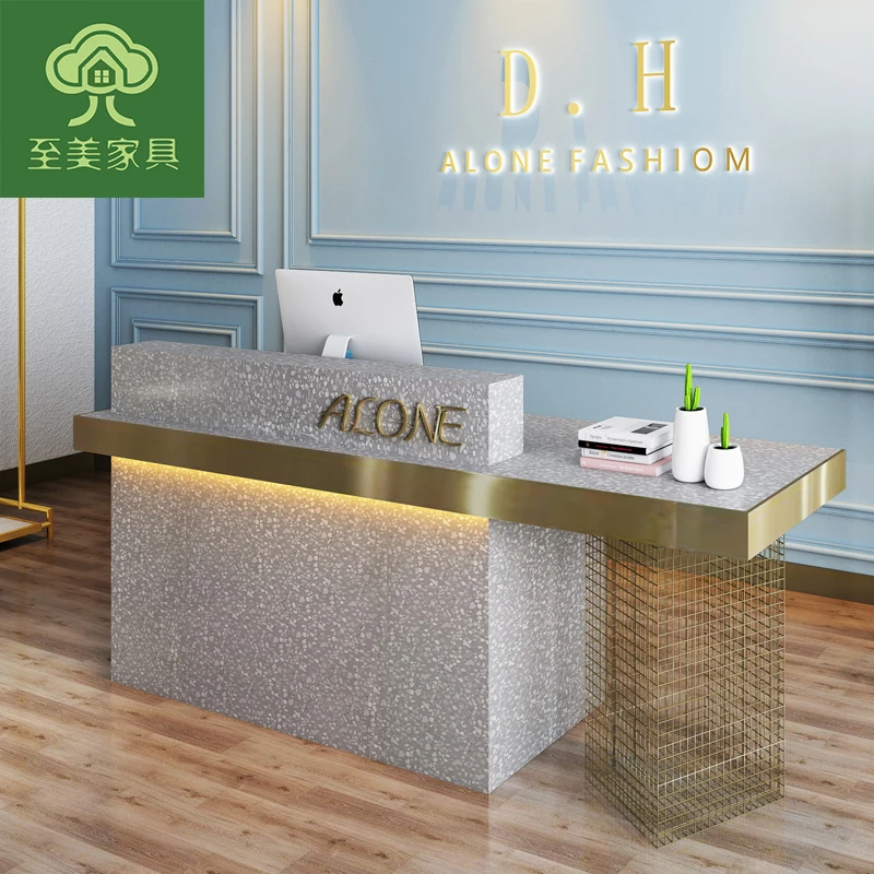 Stylish marble metal gold-plated front table beauty salon bar reception desk