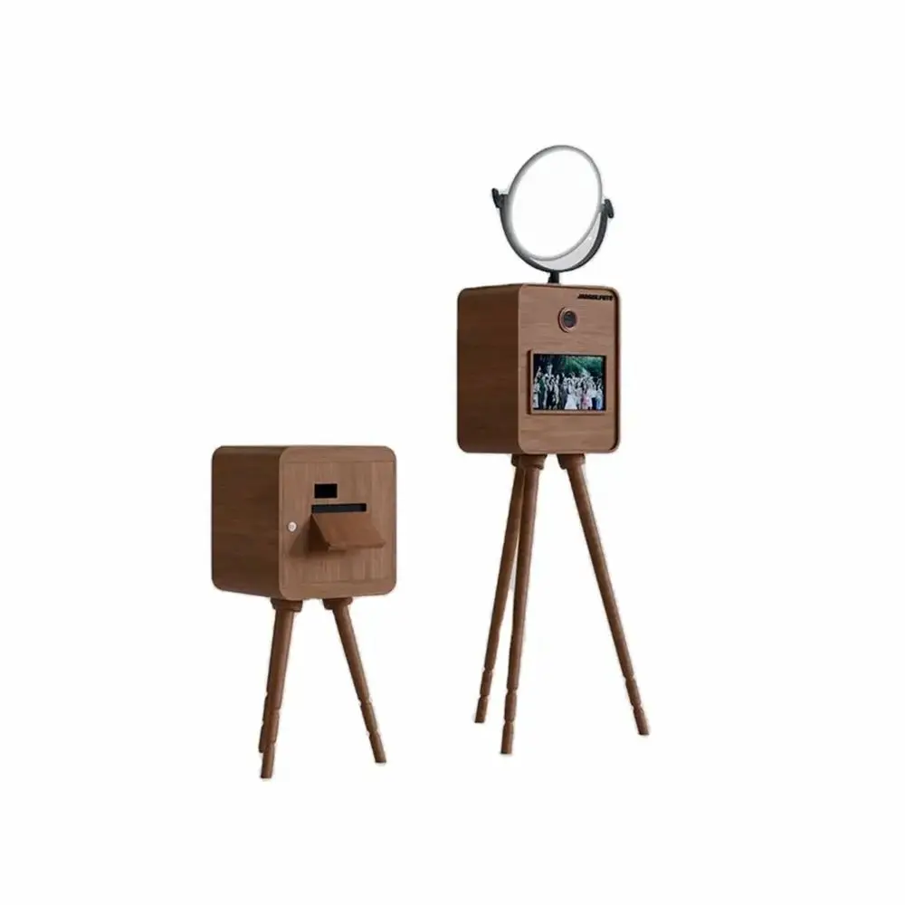 Vintage Red Oak Wood Photobooth Machine Retro Wooden Photo Booth for Weddings and Events