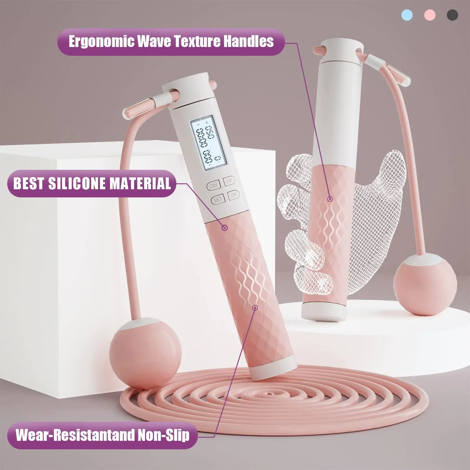 Fitness Jump Ropes with Calorie Counter and Silicone Handles for Women Men Kids with Speed Cordless Ball and 9.2 ft