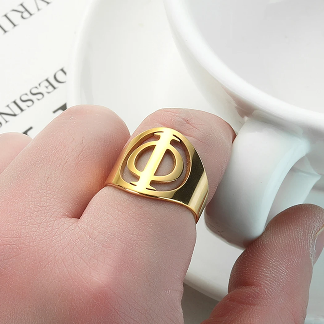 Stainless Steel Greek Letter Phi Signet Ring in Sterling  Metal Symbol Ring Maths For Mother Day