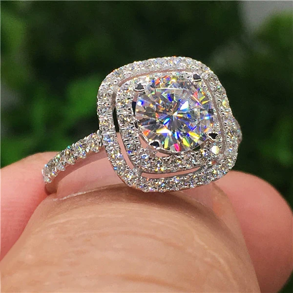 CAOSHI  High Quality Jewelry Shiny Round Zircon Bling Bling Square Thin  Women Girls Macro Pave Silver Classic Wedding Ring