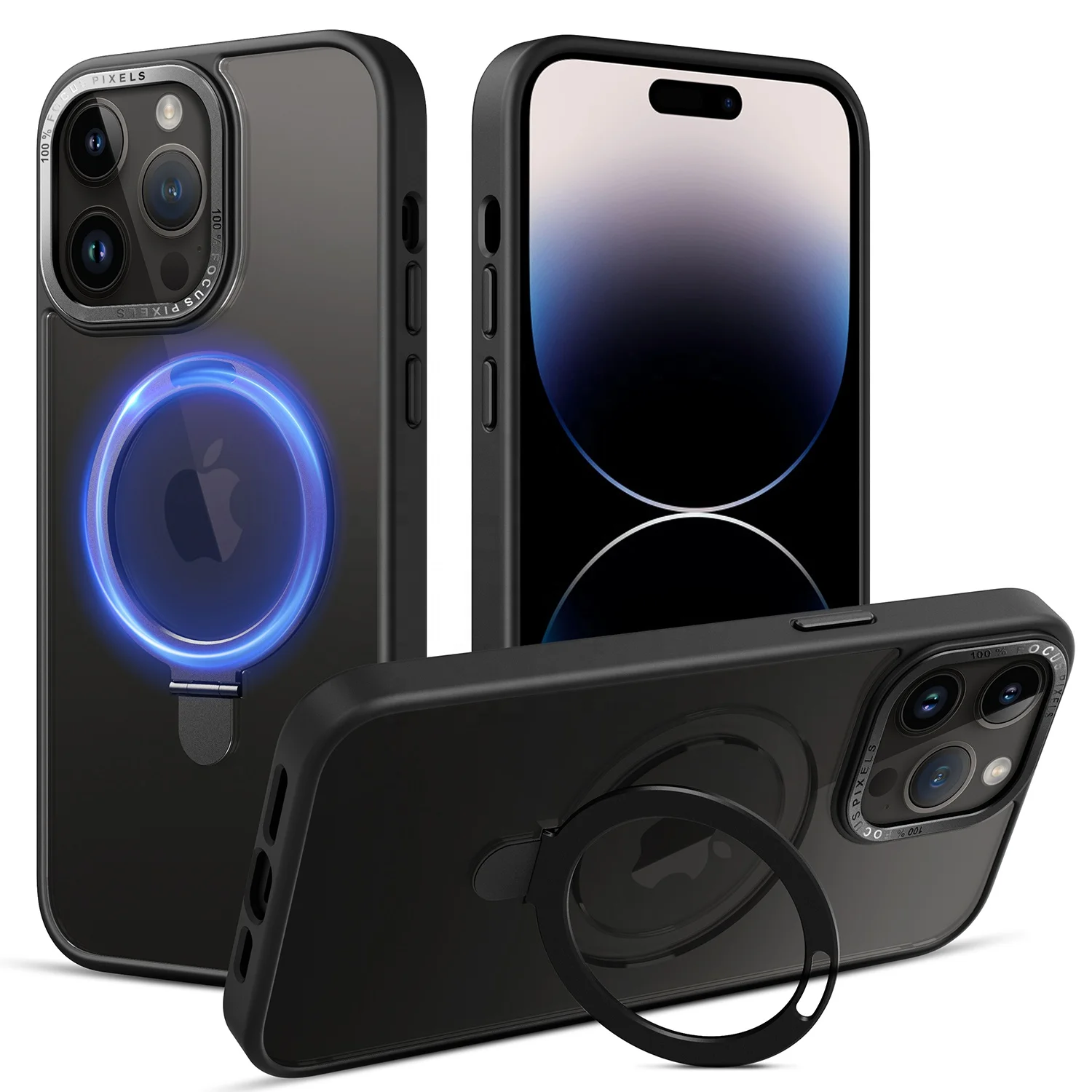 2022 New TPU PC Magnetic Alloy Metal Bracket Shockproof Frosted Back Case for iPhone Magsafe Stand Case For iPhone 14 13 Pro Max