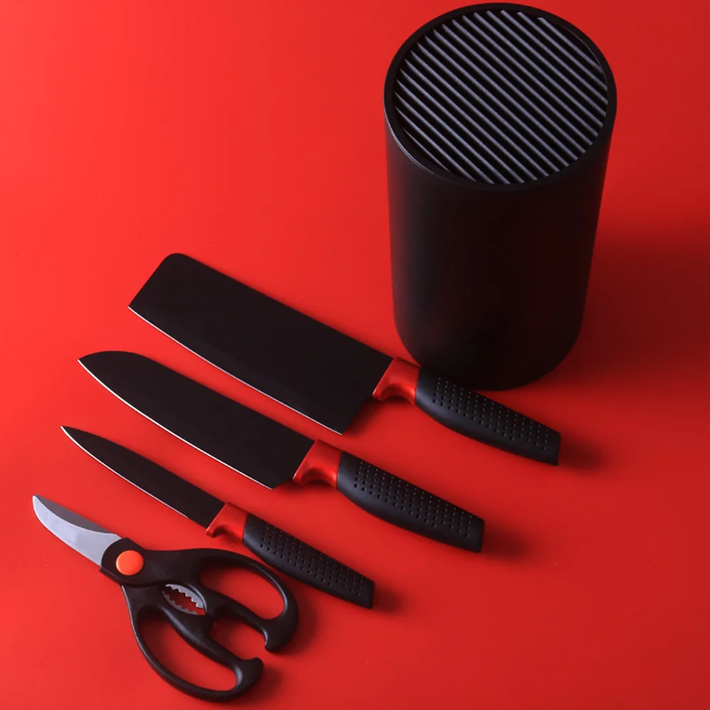 2021 professional manufacturers stainless steel black knives kitchen cooking chef knife set with block Hollow handle in gift box