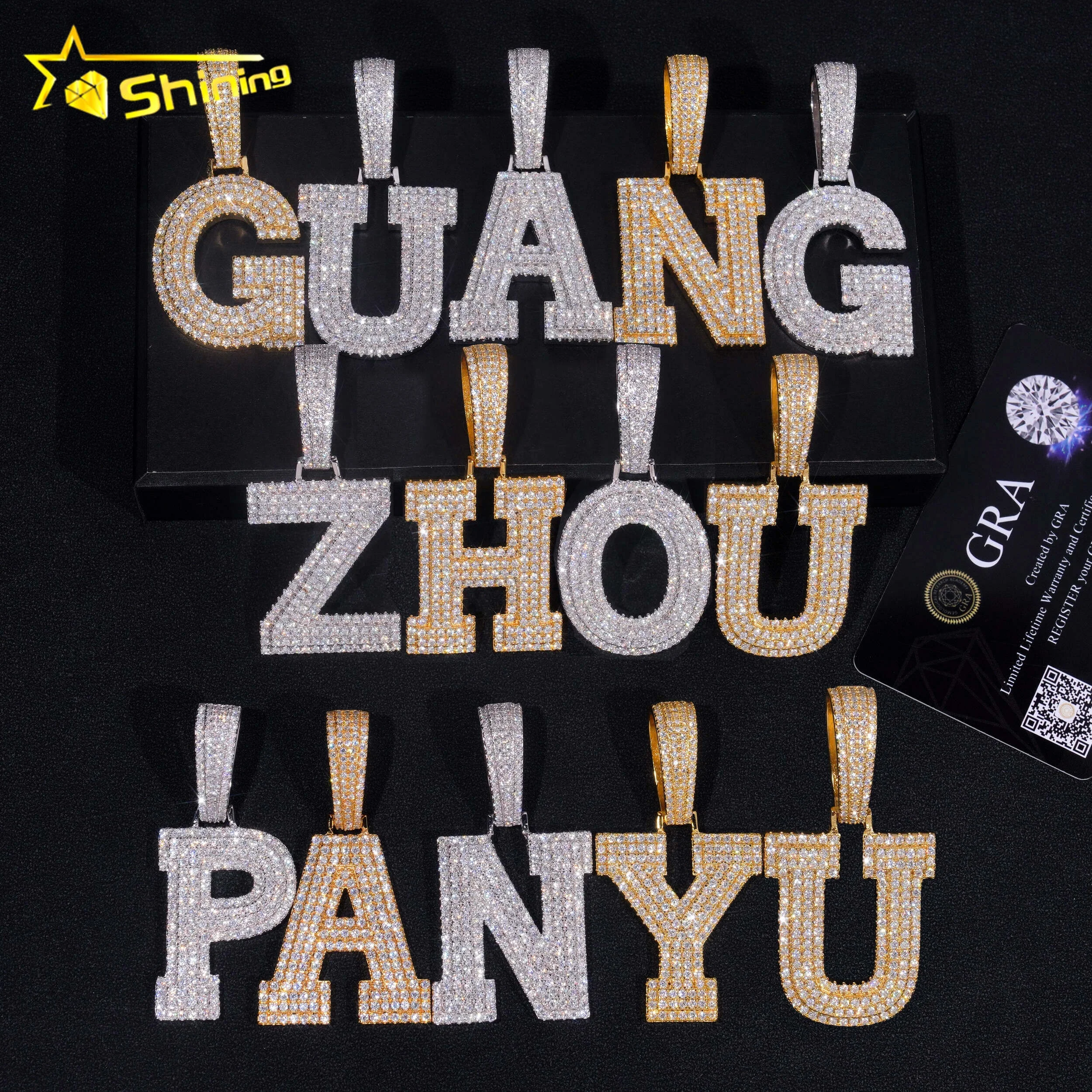 Оптовая продажа Алмазный тестер A-Z кулон с муассанитом 925 стерлингового серебра Ювелирное Украшение в стиле хип-хоп буквами для мужчин