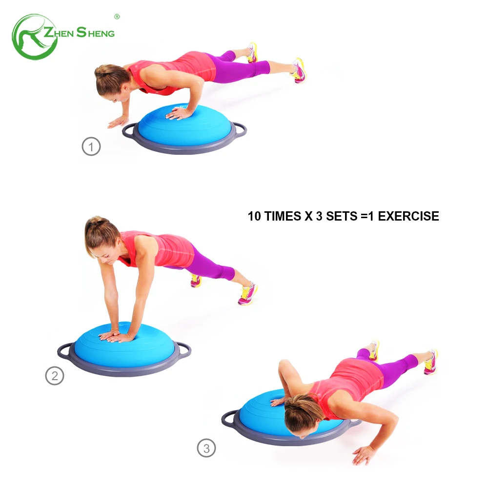 Zhensheng custom logo bigger non slip fitness trainer half balance ball half yoga ball oval type large size 74cm bosuing ball