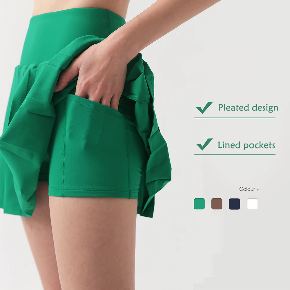 Female Sexy Two Piece Skirt With Pockets For Running Tennis Anti-Peeping Quick Dry High Waisted Yoga Pleated Skirts Women