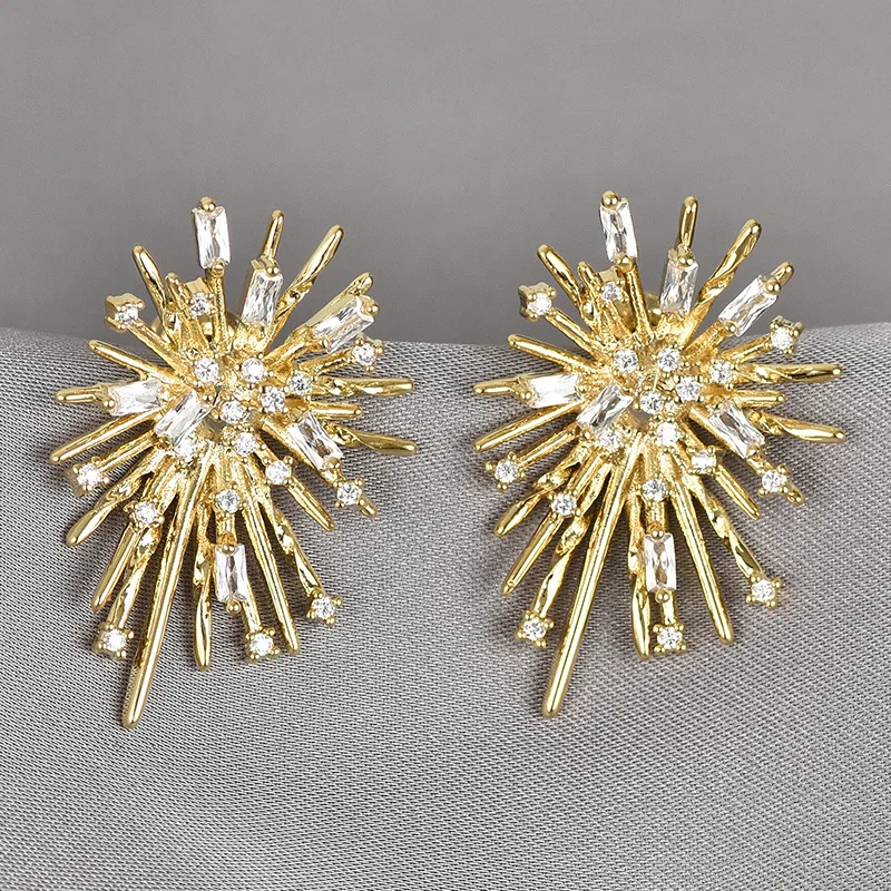 Fashion exquisite firework micro-inlaid zircon stud earrings snowflake S925 sterling silver needle earrings woman
