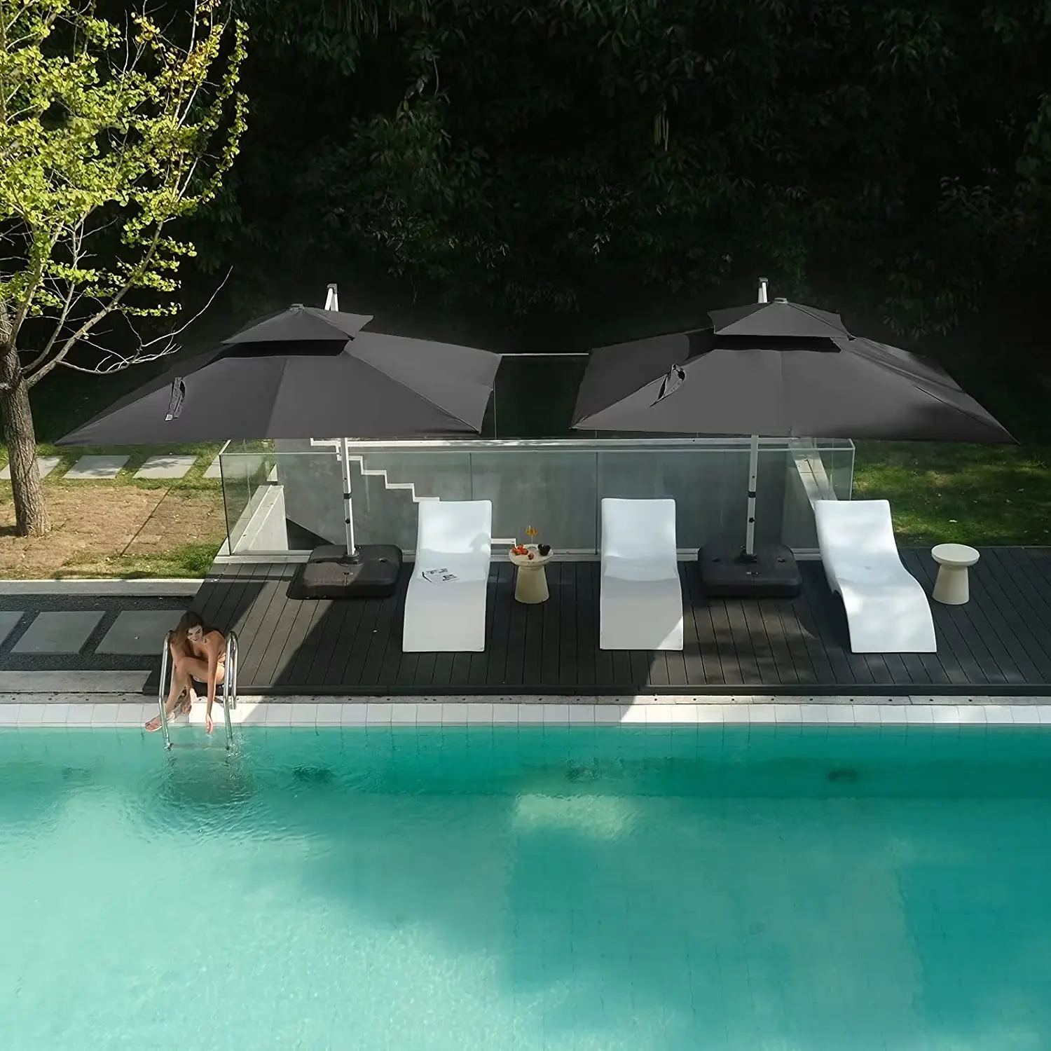 Custom Villa Outdoor Garden Furniture Swimming Pool Aluminum Beach Cantilever Parasol Beach Sun Umbrella