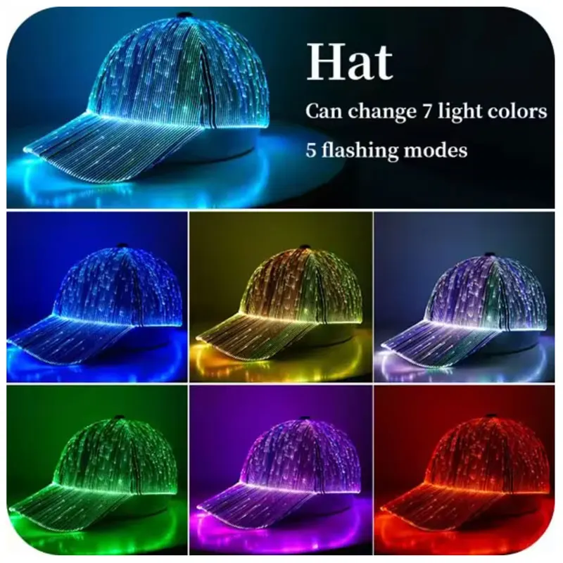 Custom Festival Rave Party Fiber Optic Luminous Glow In the Dark Light Up Glowing LED Hat