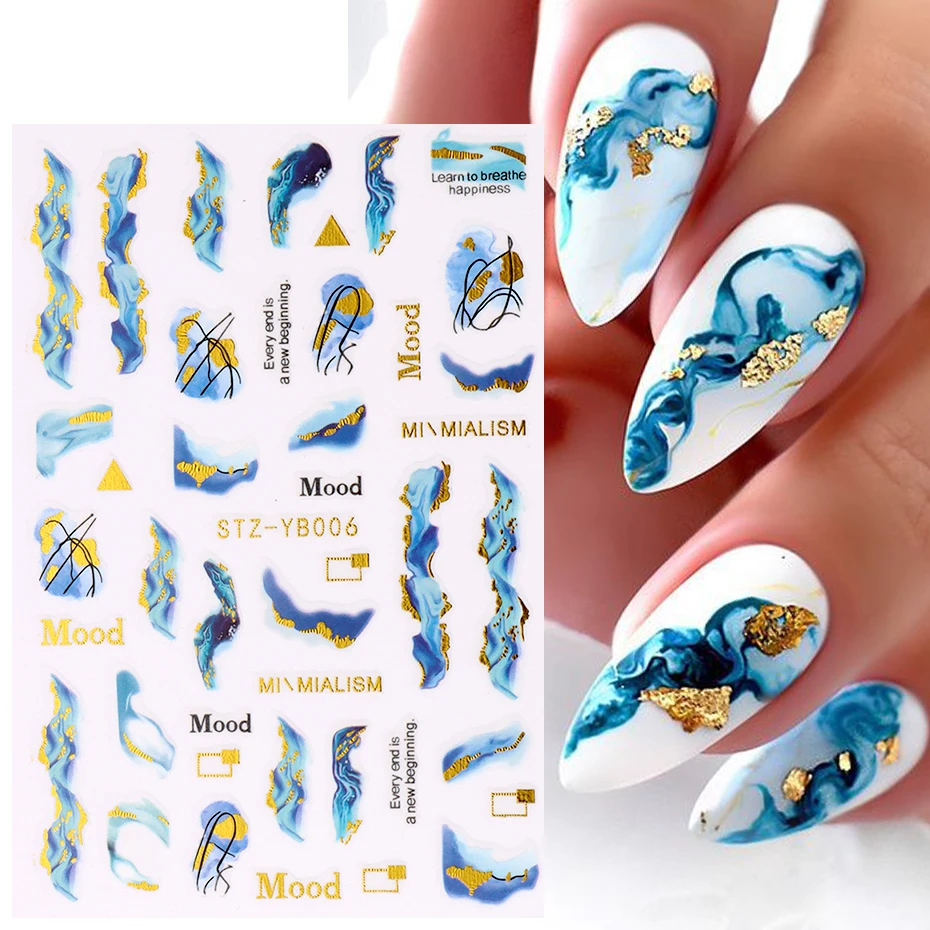 Hot Sale 3D Marble Line Stickers on Nails Ink Painting Decal Adornment Manicure Gold Lines DIY Eye Flower Nail Sticker Decal