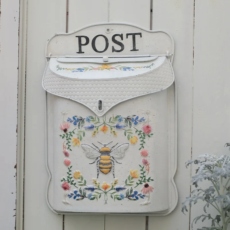 Garden front door ornament busy  bee iron letter box outdoor decorative metal mailbox