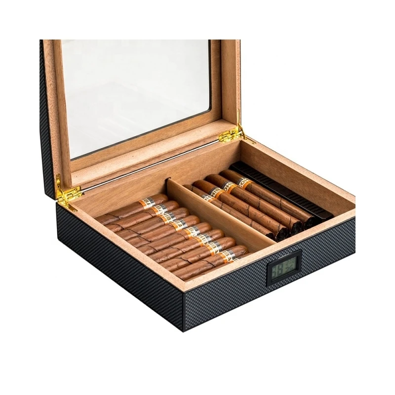 Vanace Cedar Wood Glass Top Luxury Humidifier Desktop Cigar Humidor Box