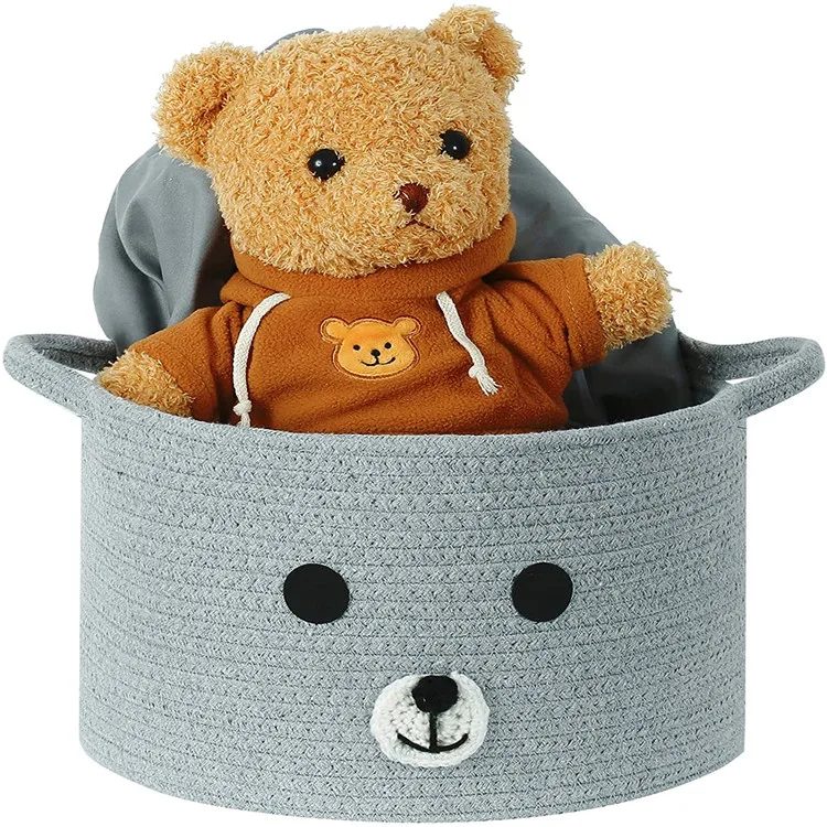 QJMAX High Quality Cotton Rope Storage Basket For Clothes, Cute Bear, Large Capacity Foldable Storage Basket