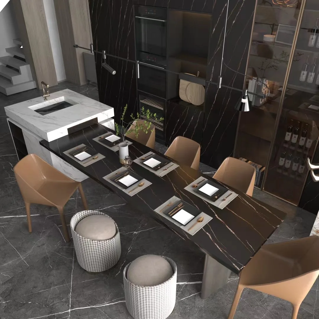 Dining table light luxury household marble apartment villia hotel home designer customized dining table and chairs set