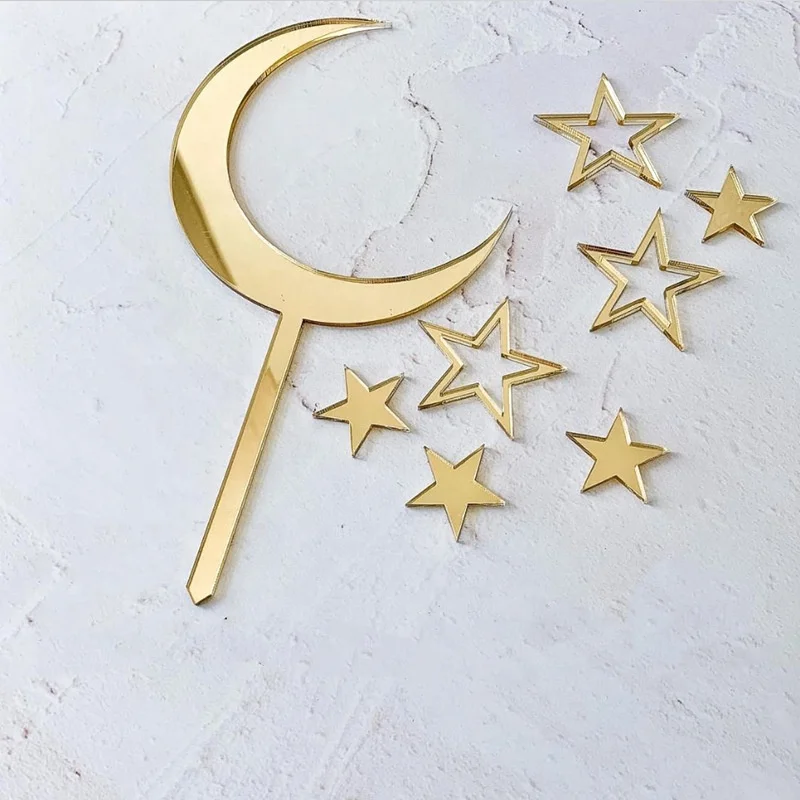 New arrival moon stars set acrylic cake toppers for cake decorating supplies