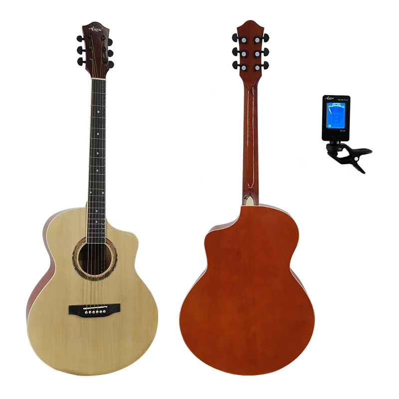 Aiersi factory price high quality all linden wood cutaway gloss finish folk guitar for sale -SG027J