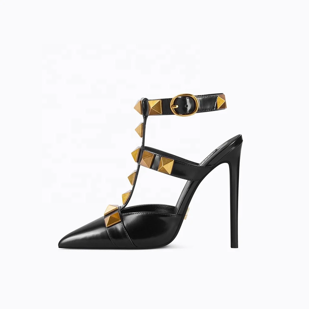 
High quality cow leather 2021 new punk rivet sandals ladies high heels fashion all-match party custom wholesale 