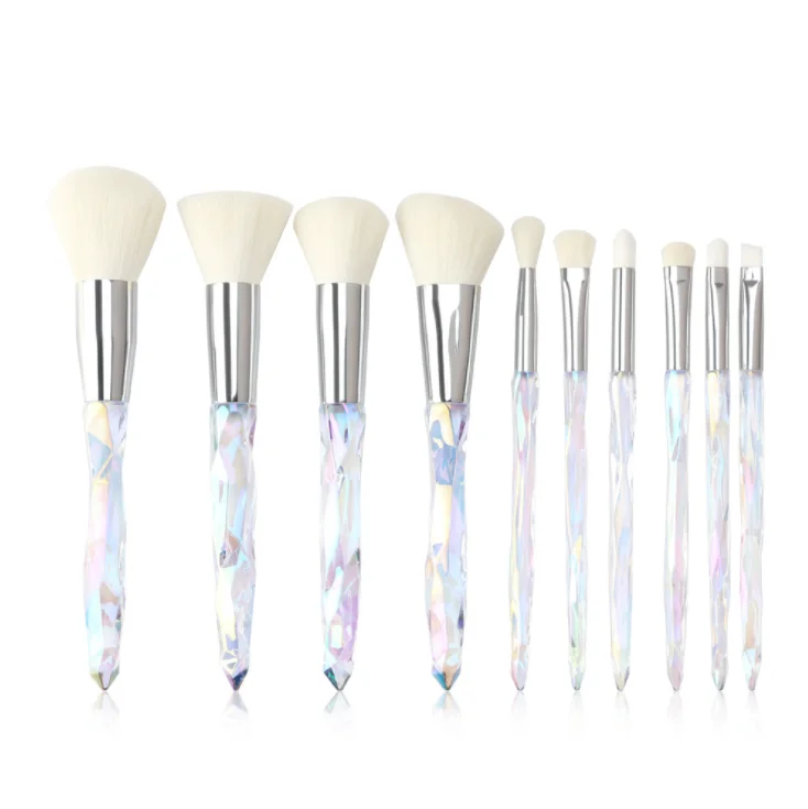 Hot Selling 10pcs Pieces Crystal Makeup Brushes Transparent Diamond Crystal Handle Makeup Brush Set