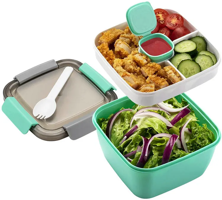 52oz PP Plastic Portable Salad Lunch Container, Salad Bowls Dressings Container Set Salad Box