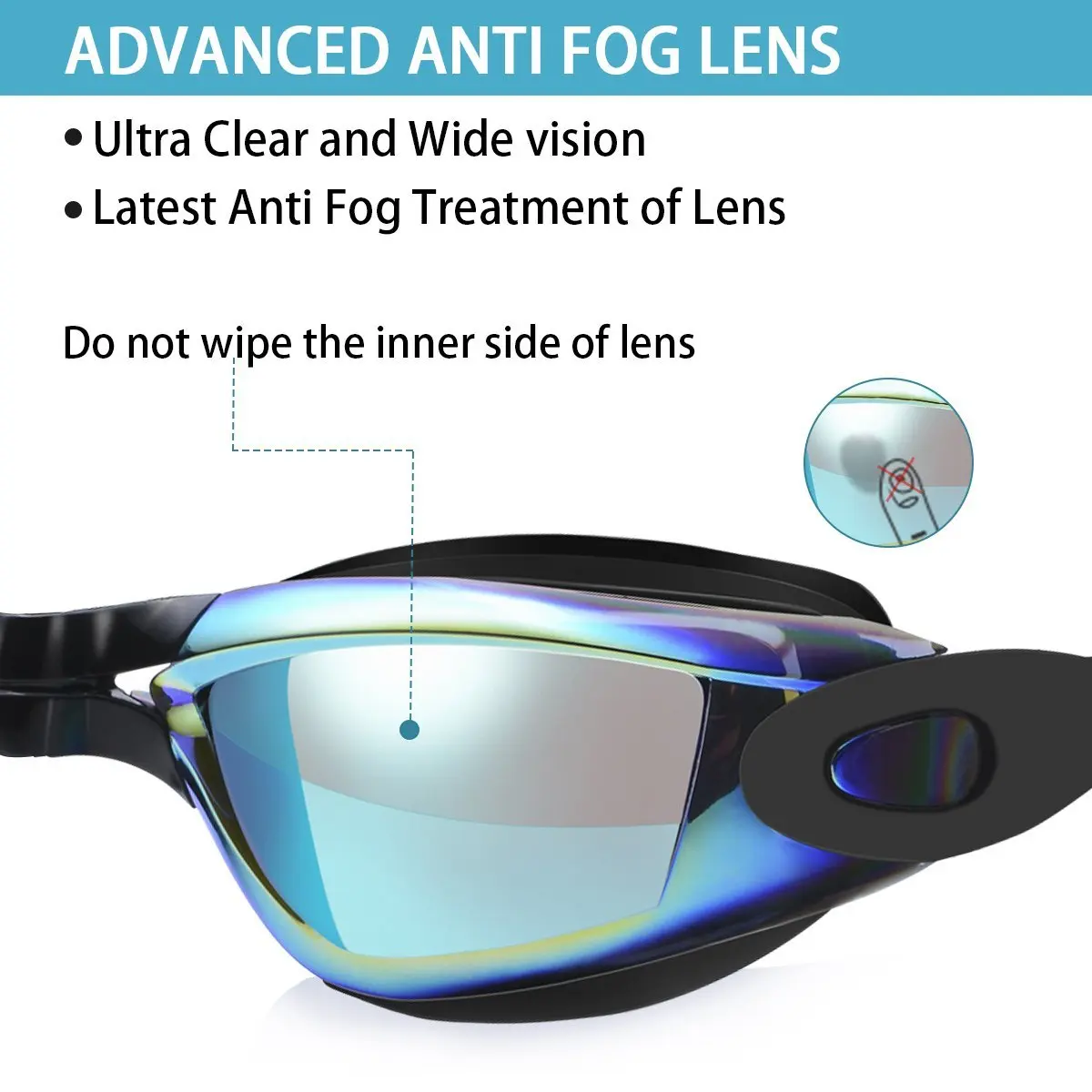 Swimming Glasses Anti-fog UV-protection Mirrored Coating Racing Training Silicone Gasket &Strap PC Lens Big Swimming Goggles