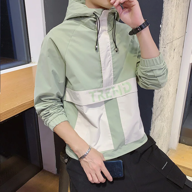 
fashion 2021 Wholesale Retro Mens Polyester Color Block Windbreaker Jacket 