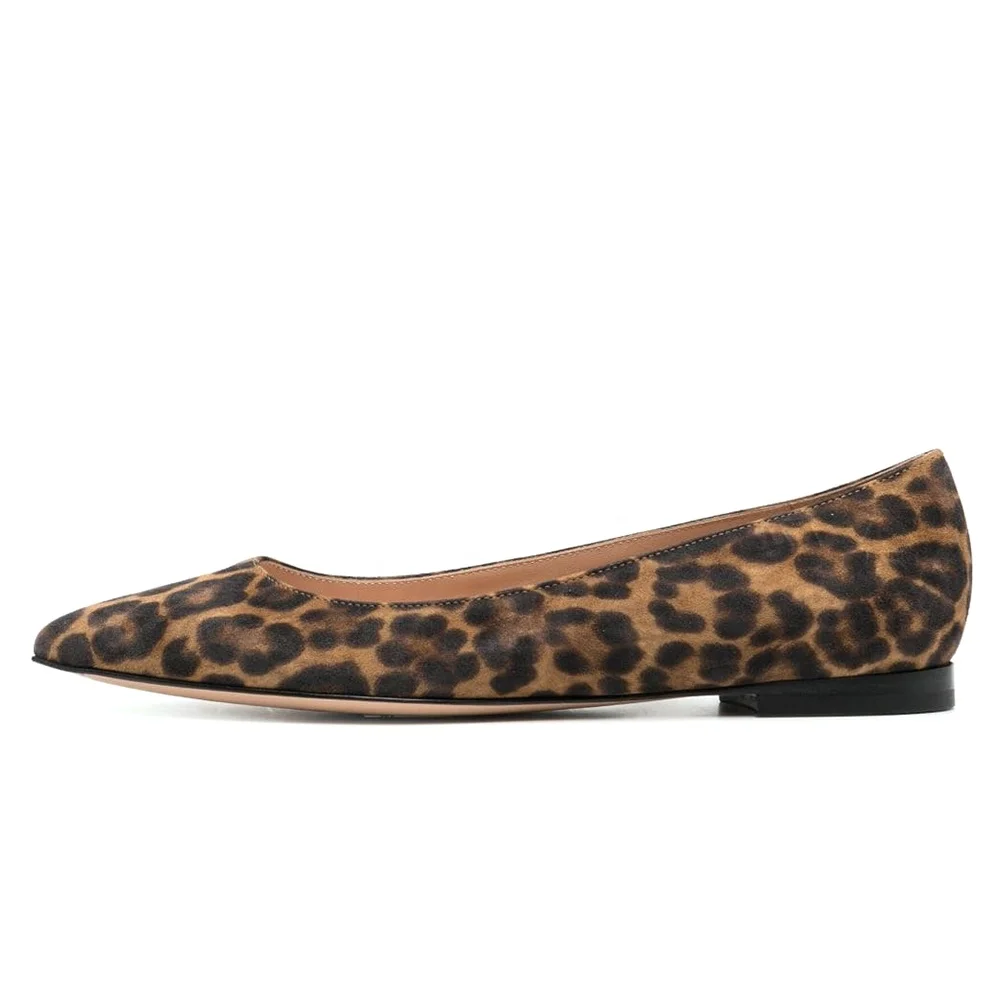 Large Plus Size Animal Print Pointed Toe Ballerina Ballet Doll Shoes For Women Leopard Flats