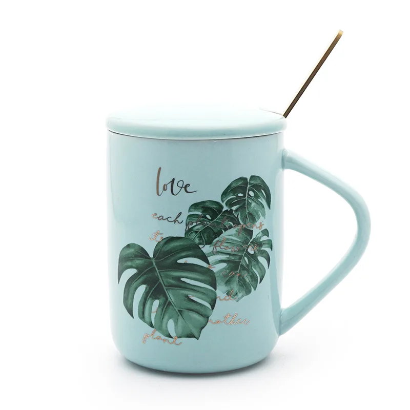 M-075 Cartoon mug Ceramic mug Creative water cup Milk cup with lid Spoon drinking cup CHAIV