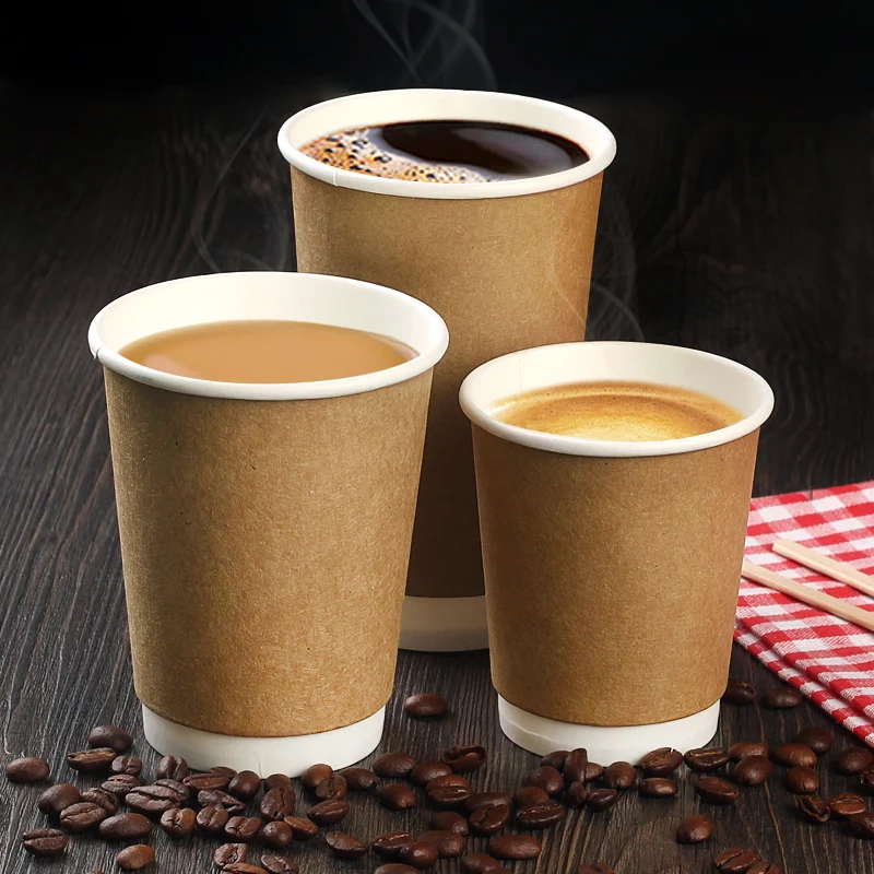 Custom logo Disposable Paper Cups Hot Coffee Tea cup with lid cover biodegradable double wall with all size