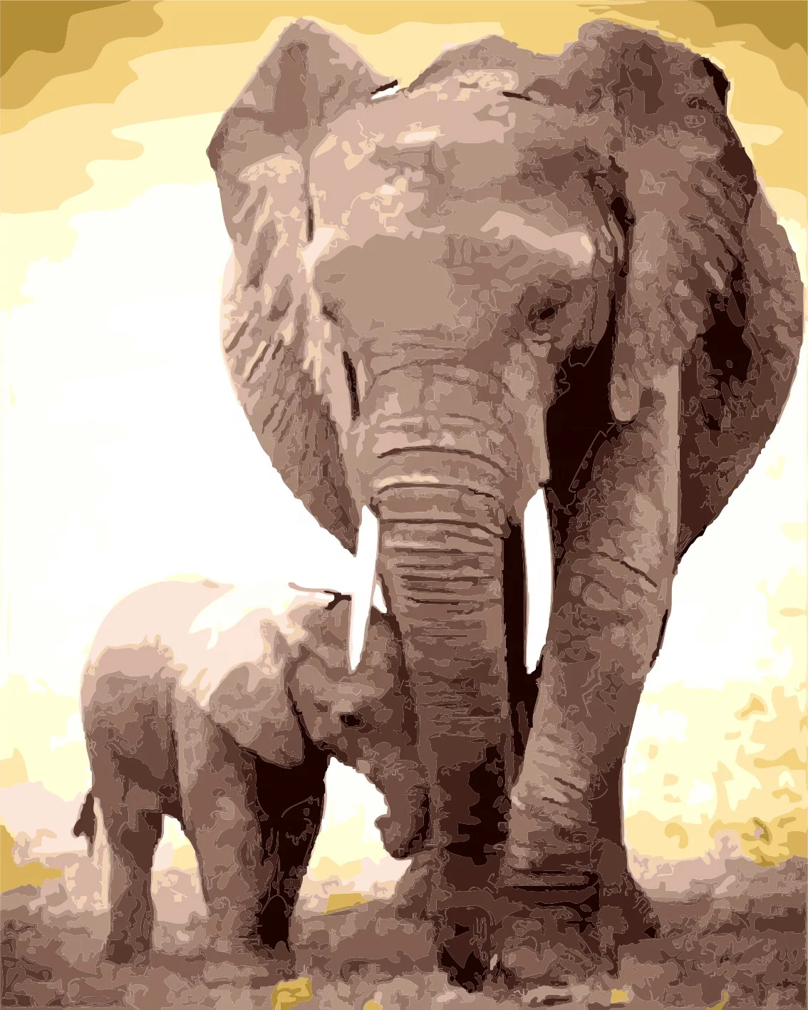 Elephant Father And Son Animal Painting By Number DIY Drawing Kit For Home Decoration