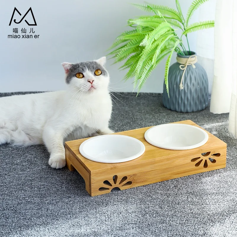
Manufacturer wholesale ceramic custom pet bowls with wooden frame 