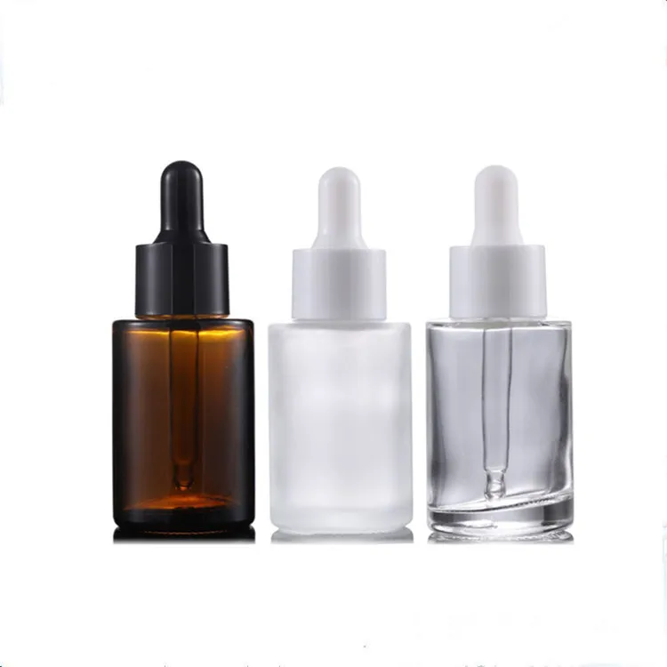 20ml 30ml 40ml 50ml 60ml 80ml amber frosted clear skincare Serum flat shoulder glass dropper bottle with rose gold silver cap