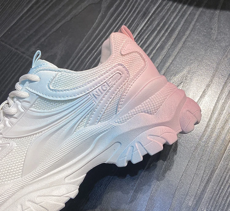 Xrh Lace Up Platform Sneakers Female Injection Molded Height Increasing Shoes Ladieds Mesh Breathable Flat Womens Chunky Shoes