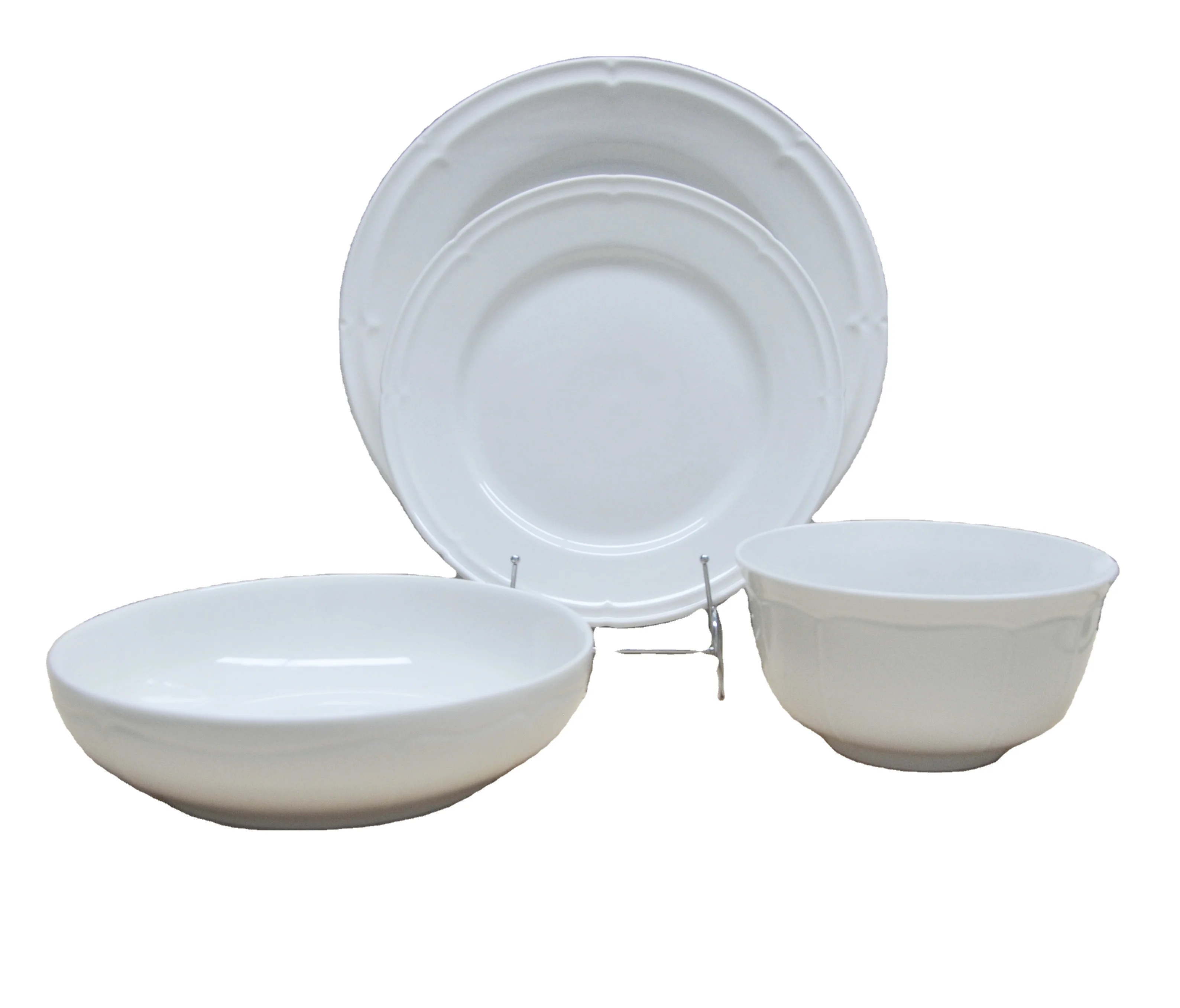 ceramic factory wholesale nice design ceramic dinnerware porcelain white embossed dinner ware set