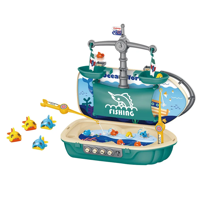Magnetic Fishing Board Plate with Music Sailboat Fishing Game Play Set for Family Party Game Toys