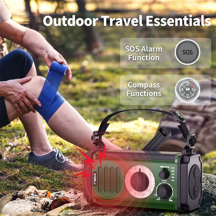 AM/FM Radio with SOS Alarm 10000mAh Crank Flashlight Hand Emergency Self-Powered Charged Surviv Kit