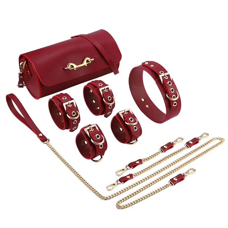 Bondage Gear Real Leather BDSM Set Bondage Kit Hand Cuffs Sex with Shoulder Bag for couple men women