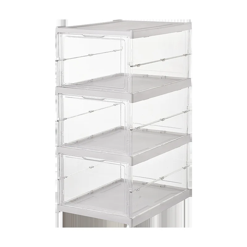 Wholesale Folding Individual Plastic Shoes Boxes Stackable Simple Assemble Foldable Clothing Organizer Modern Boxing Shoes