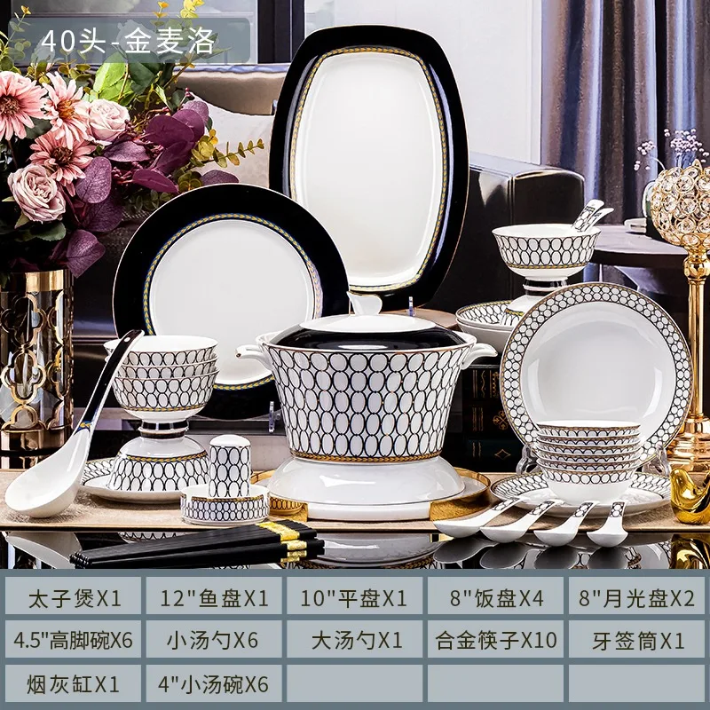 Dinnerware Set Home Ware Navy Blue Restaurant Ceramic Plates Dishwasher Dinner Set Available Porcelain Hot Sale Bone China Party