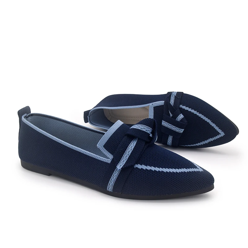 Wholesale High Quality Flying Fabric Womens Footwear Fancy Ladies Flat Shoes Pointed Toe Female Flats Loafer for Women