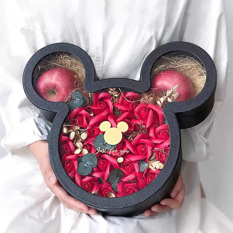 Unusual Fresh Set Eco Friendly Luxury Packaging Box Paper Gift Bear Glitter PVC Christmas Big Mickey Mouse Flower Box