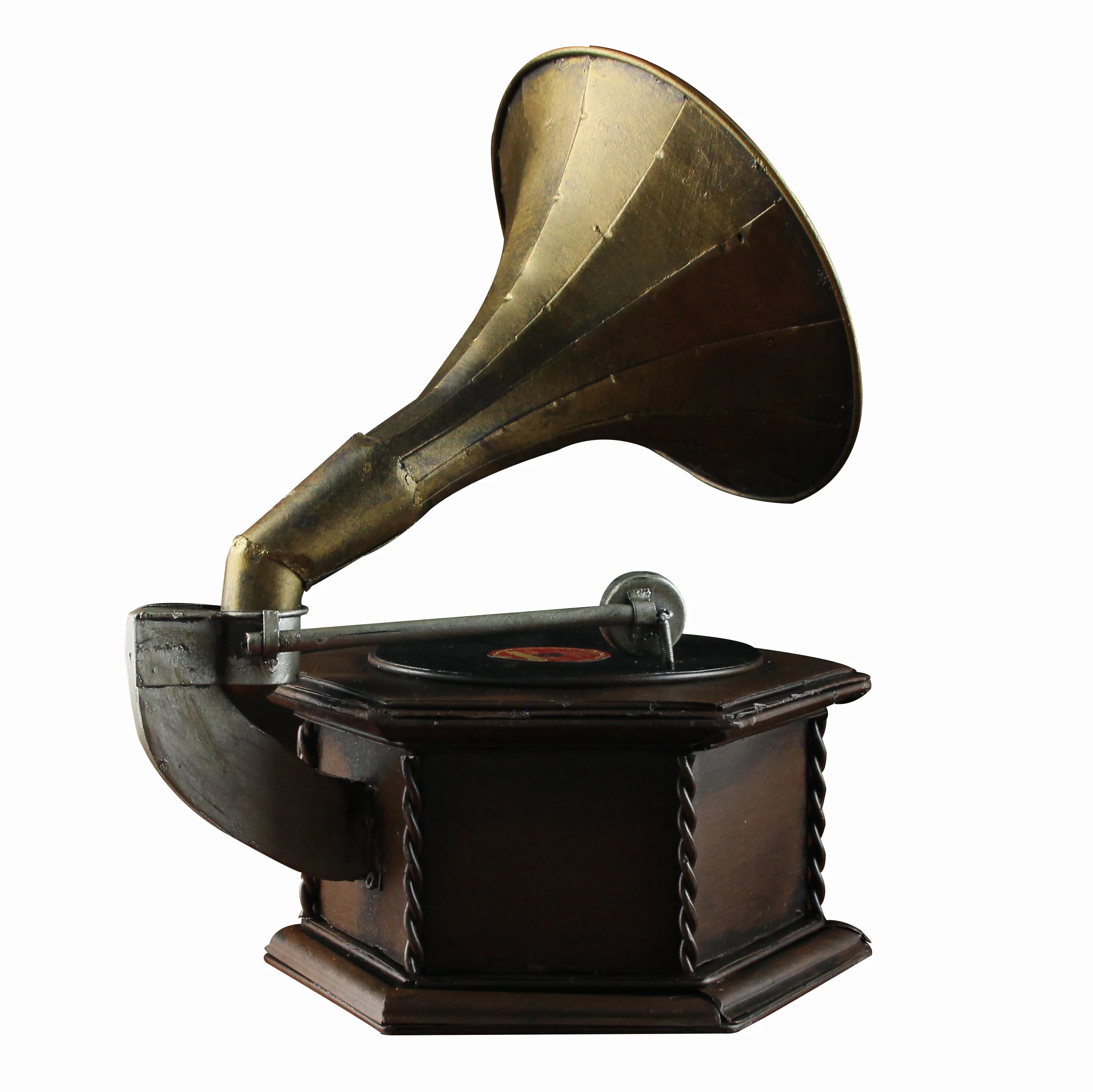Wholesale Vintage Gramophone Antique Retro Prop Model Coin Bank Home Decoration Metal Crafts For Home Pub Office Decor